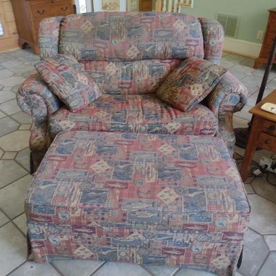 Lane Brand Oversized Sleeper Chair with Fishing Themed Upholstery Includes Storage Design Ottoman Choice A