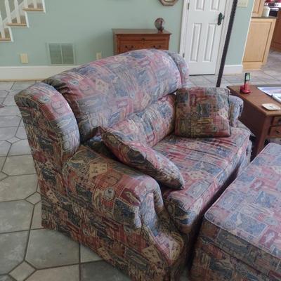 Lane Brand Oversized Sleeper Chair with Fishing Themed Upholstery Includes Storage Design Ottoman Choice A