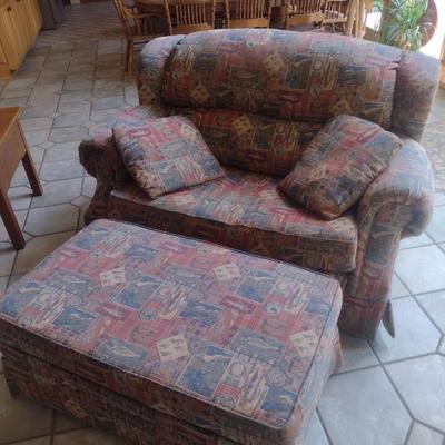 Lane Brand Oversized Sleeper Chair with Fishing Themed Upholstery Includes Storage Design Ottoman Choice B