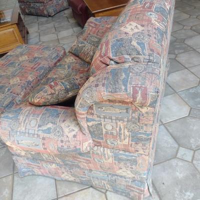Lane Brand Oversized Sleeper Chair with Fishing Themed Upholstery Includes Storage Design Ottoman Choice B
