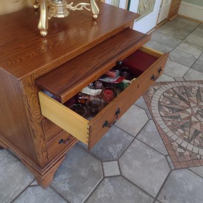 Solid Wood Pine Finish Three Drawer with Writing Shelf Cabinet Choice A