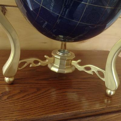 Large Stone World Globe with Mother of Pearl Inlay in Metal Frame