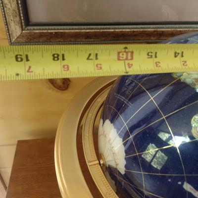 Large Stone World Globe with Mother of Pearl Inlay in Metal Frame