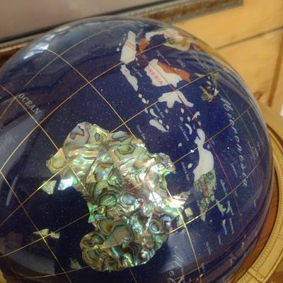 Large Stone World Globe with Mother of Pearl Inlay in Metal Frame
