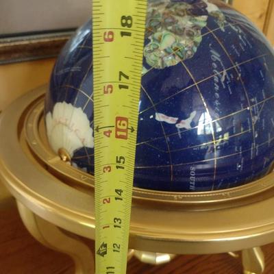 Large Stone World Globe with Mother of Pearl Inlay in Metal Frame