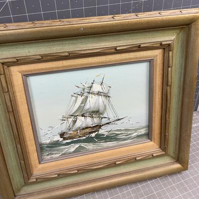 Oil by Garcia, Sailing Ship Oil on Board 