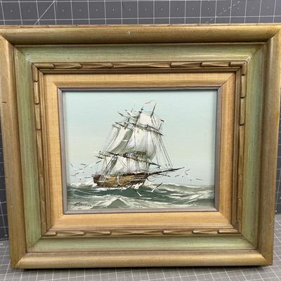 Oil by Garcia, Sailing Ship Oil on Board 
