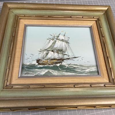 Oil by Garcia, Sailing Ship Oil on Board 