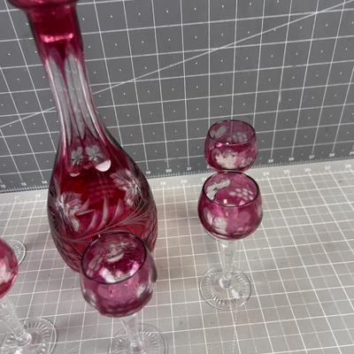 Cranberry Glass, Liquor Set - Wow! 