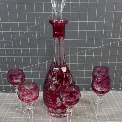 Cranberry Glass, Liquor Set - Wow! 