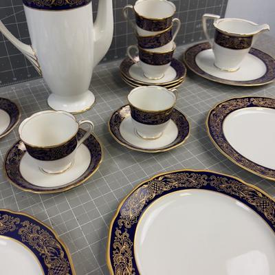 Colbalt Blue & Gold Fine China Dessert Set