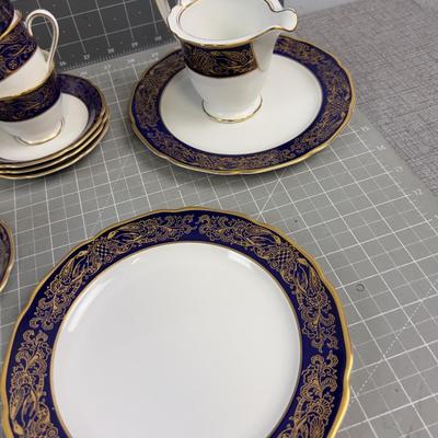 Colbalt Blue & Gold Fine China Dessert Set