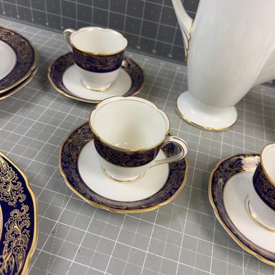 Colbalt Blue & Gold Fine China Dessert Set