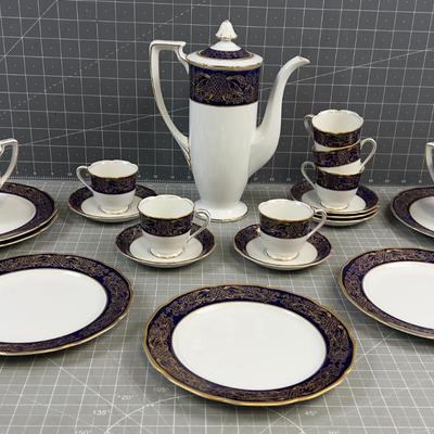Colbalt Blue & Gold Fine China Dessert Set