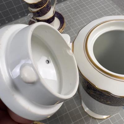 Colbalt Blue & Gold Fine China Dessert Set