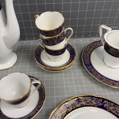 Colbalt Blue & Gold Fine China Dessert Set