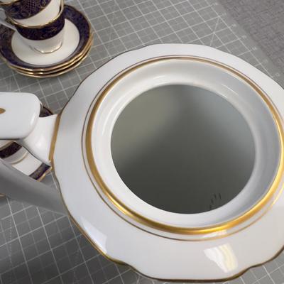 Colbalt Blue & Gold Fine China Dessert Set