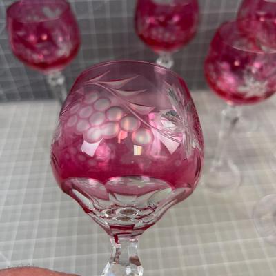 Gorgeous Bohemia Red Etched Crystal Goblet, Wine (8) Set 