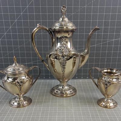 Impressive, Holmes & Edwards Spring Garden Silver Coffee Pot Cream & Sugar