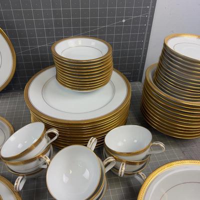 WOW Noritake GOLD RIDGE Pattern China for 12 - 7 Pieces for each Setting PLUS 7 Matching Serving Pieces