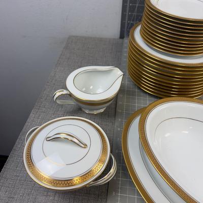 WOW Noritake GOLD RIDGE Pattern China for 12 - 7 Pieces for each Setting PLUS 7 Matching Serving Pieces