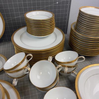 WOW Noritake GOLD RIDGE Pattern China for 12 - 7 Pieces for each Setting PLUS 7 Matching Serving Pieces