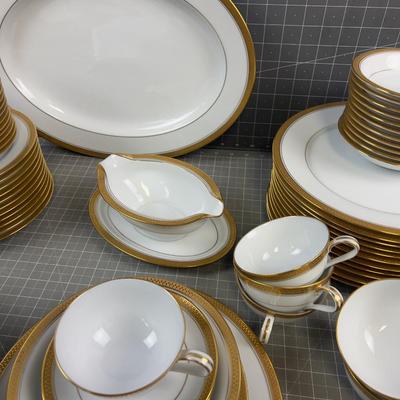 WOW Noritake GOLD RIDGE Pattern China for 12 - 7 Pieces for each Setting PLUS 7 Matching Serving Pieces