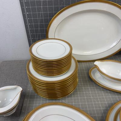 WOW Noritake GOLD RIDGE Pattern China for 12 - 7 Pieces for each Setting PLUS 7 Matching Serving Pieces