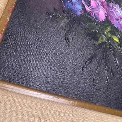 Purple Flowers, Signed, Oil on Canvas With Gold toned Frame