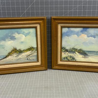 PAIR Of Sandy Beach with Birds, Framed 