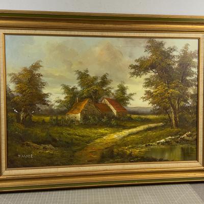 Oil by D. Armor Framed of Old Farm House
