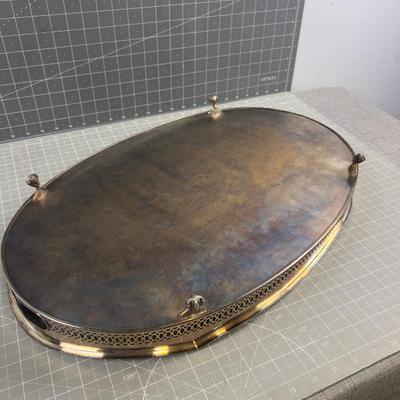 Ornated Silver Plated Serving Tray with Handles and Edge