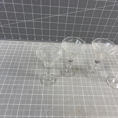 4- Etched Glass Cordial Glasses 