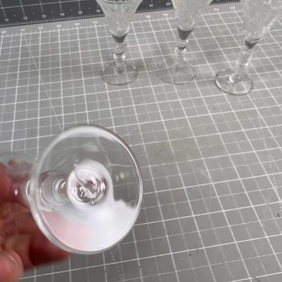 4- Etched Glass Cordial Glasses 