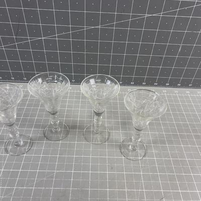4- Etched Glass Cordial Glasses 