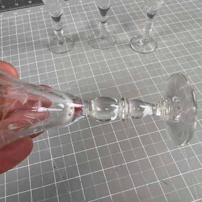 4- Etched Glass Cordial Glasses 