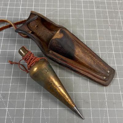 Antique Brass Plumb Box, Comes with Leather Sheath