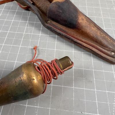 Antique Brass Plumb Box, Comes with Leather Sheath