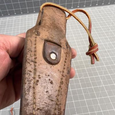 Antique Brass Plumb Box, Comes with Leather Sheath