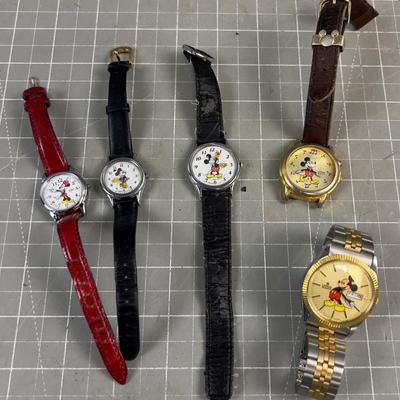 (5) Mickey and Mini Vintage Collectible Watches.
