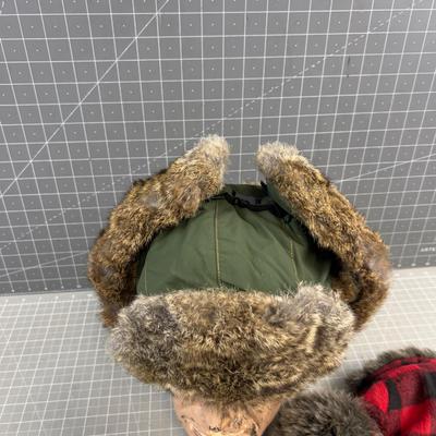Mad Bomber Fur Lined Trapper Hat +++ But Wait! Bonus Plaid Faux Elmer Fud Hat 