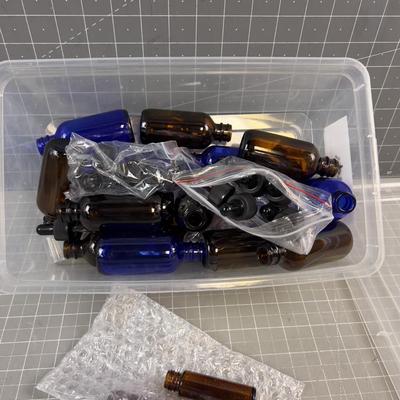 Lot of Potion Bottles; Blue & Amber, Stopper and Droppers