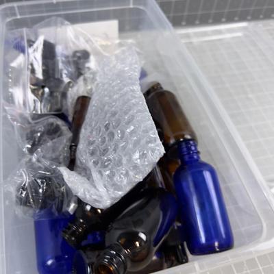 Lot of Potion Bottles; Blue & Amber, Stopper and Droppers