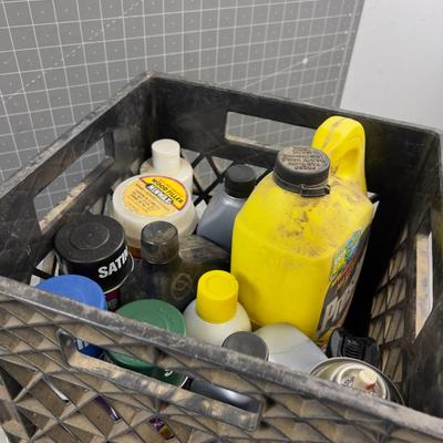 Crate full of Garage Fluids 