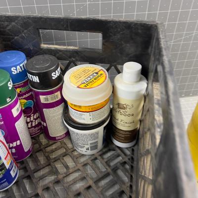 Crate full of Garage Fluids 