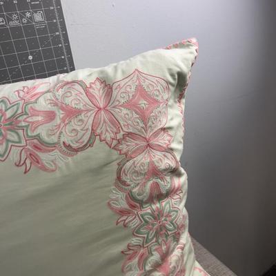 2 Large Embroidered Pillows Mint and Pink