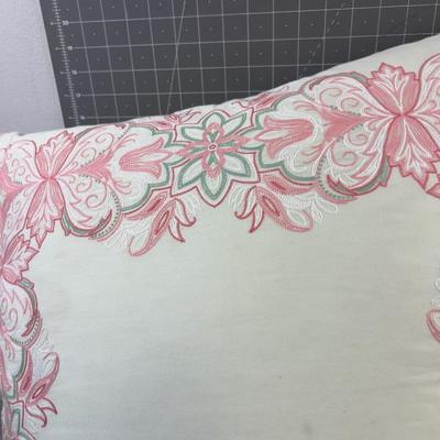 2 Large Embroidered Pillows Mint and Pink