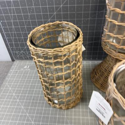 Wicker & Glass Planters Or Containers 