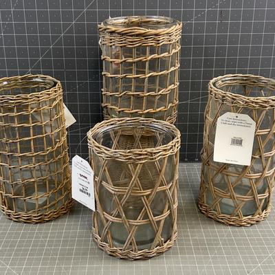 Wicker & Glass Planters Or Containers 