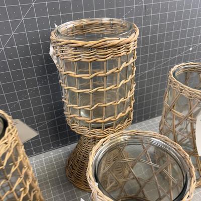 Wicker & Glass Planters Or Containers 